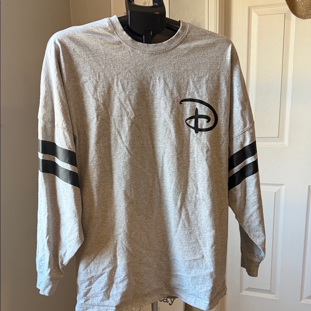 Disney Gray Long Sleeve Shirt with Black Sleeve Stripes